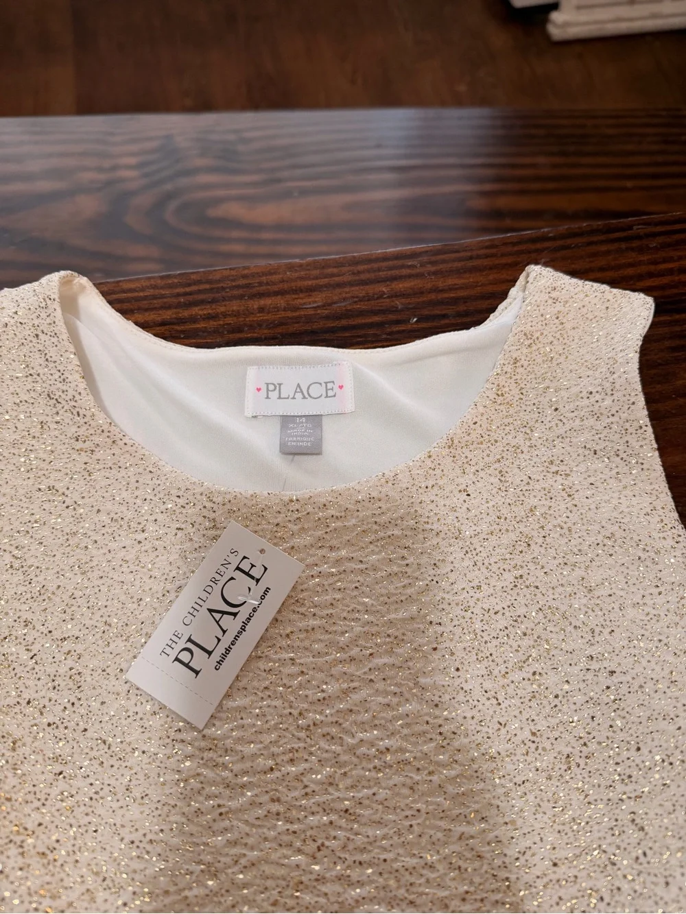 Brand new with tags size 14 tChildren's Place Girls' Cream & Gold Sparkle Party